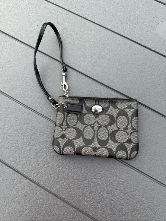 Coach Handbags - Coach Black & Gray Signature Canvas Wristlet